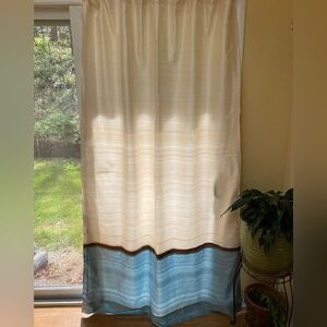 2 Pottery Barn Silk Dupioni Curtain Drapes Interlined 50x84 Ivory Teal Blue